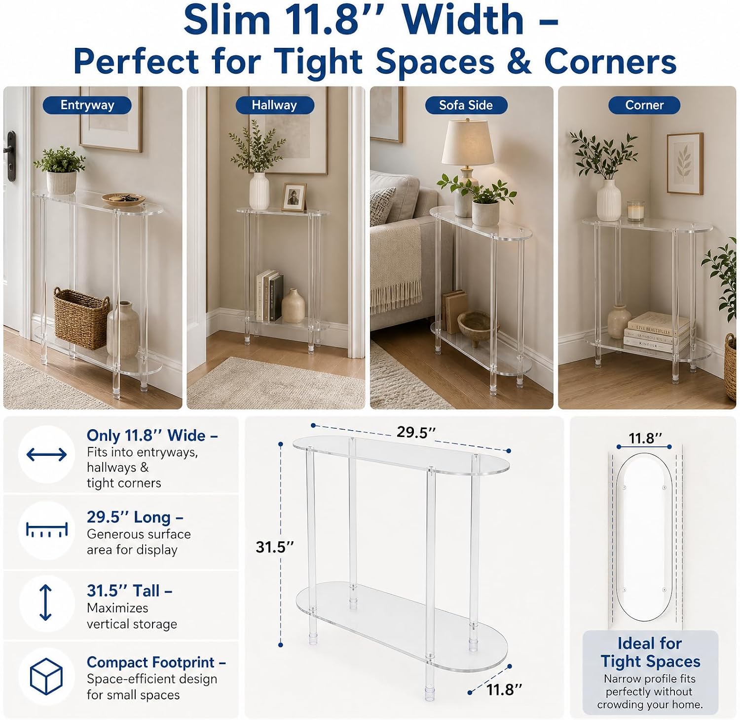 Oval 2-Tier Clear Acrylic Console Table