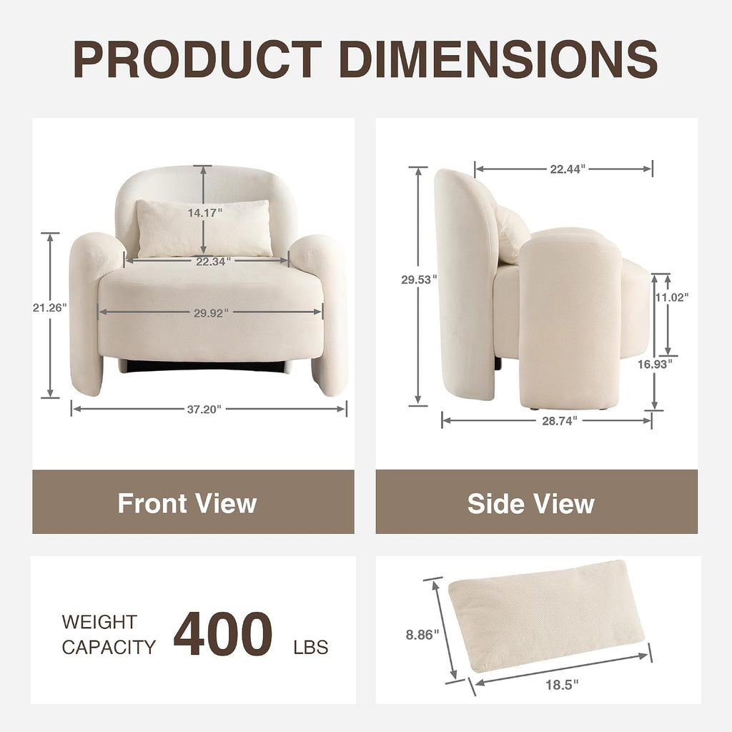 Beige Linen Mid-Century Accent Chairs Set of 2
