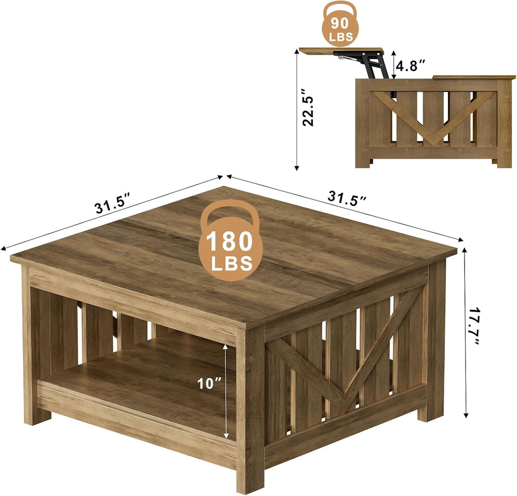 Lift Top Oak Square Storage Coffee Table