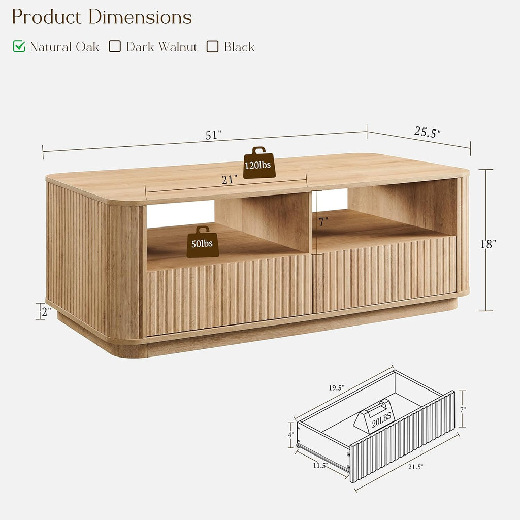 Fluted Oak Coffee Table With Drawers