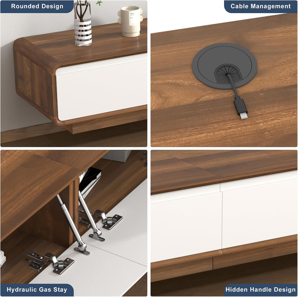 Walnut White 78.7 Inch Minimalist Floating TV Stand with Drawers