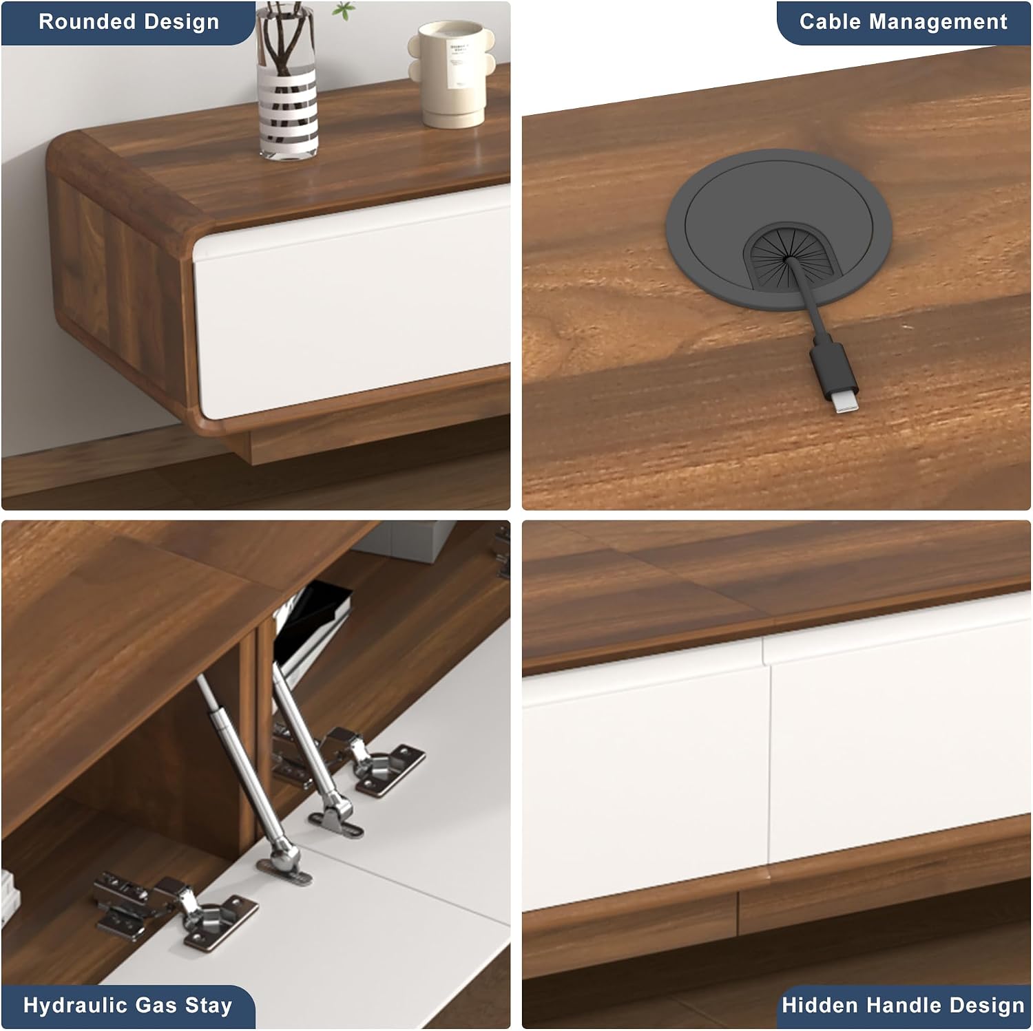 Walnut White 78.7 Inch Minimalist Floating TV Stand with Drawers