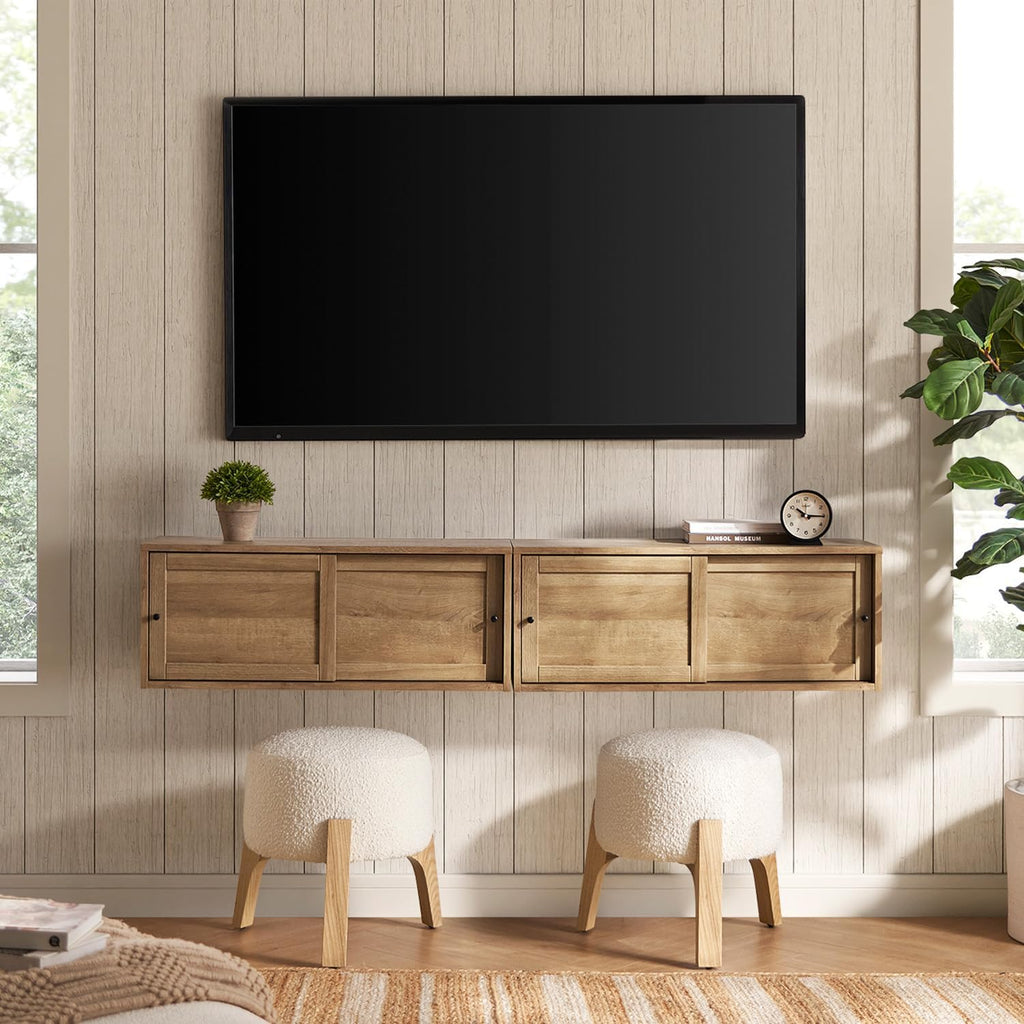 Oak Lauren Modular Floating TV Shelf Twin Set