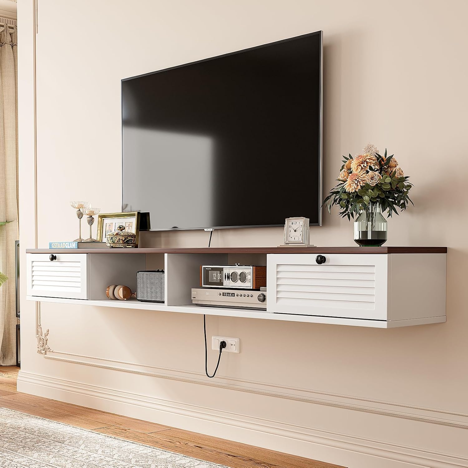 White Walnut 47 Inch Floating Wall Mounted TV Stand