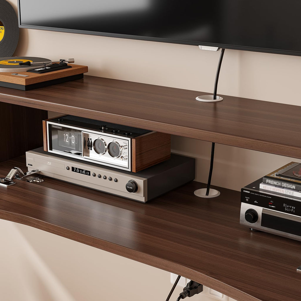 Walnut Plywood Floating Wall Mounted TV Stand