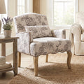 Beige Floral Linen Farmhouse Mid-Century Accent Chair