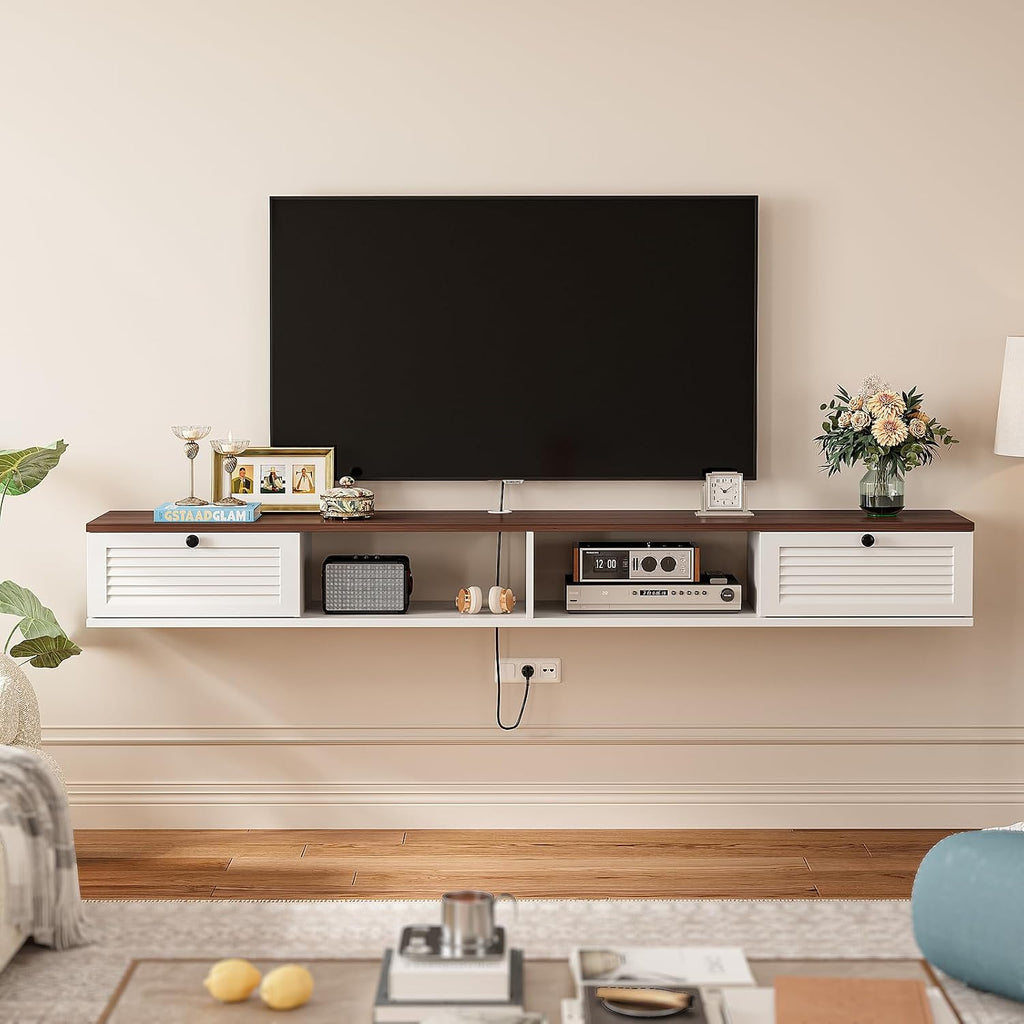 White Walnut 47 Inch Floating Wall Mounted TV Stand