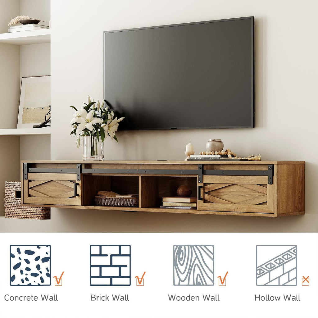 Brown Sliding Barn Door Floating TV Stand