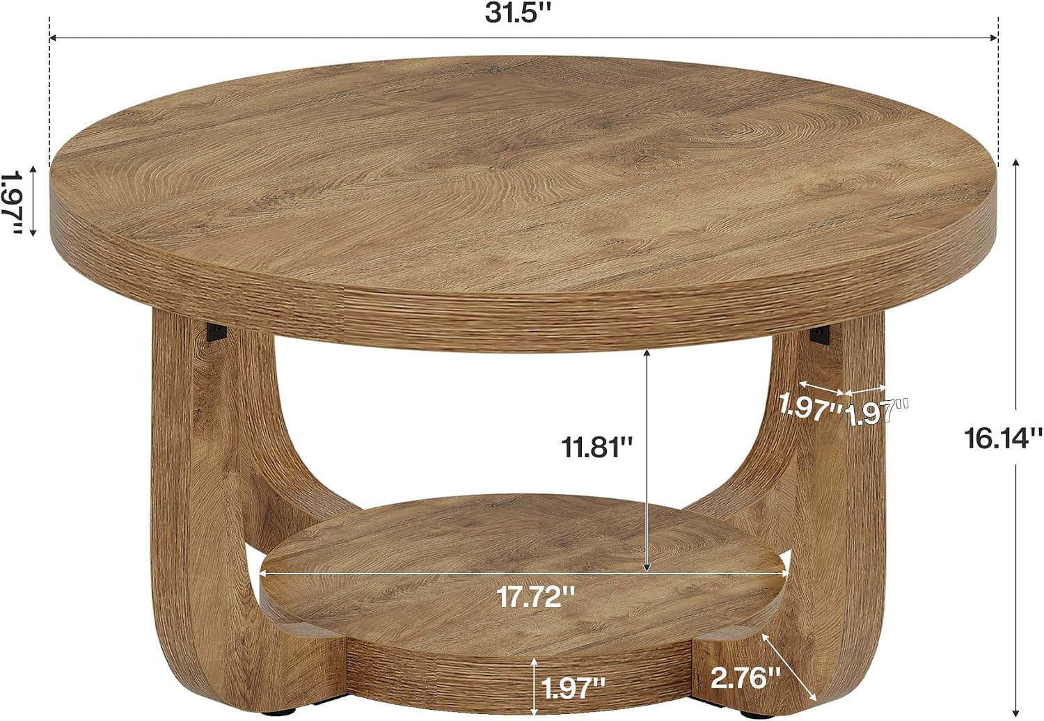 Two-Tier Round Oak Storage Coffee Table
