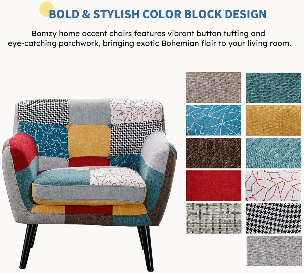 Boho Linen Modern Accent Chairs Set of 2