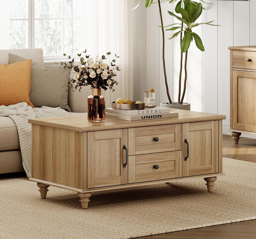 Oak Farmhouse Coffee Table With Drawers