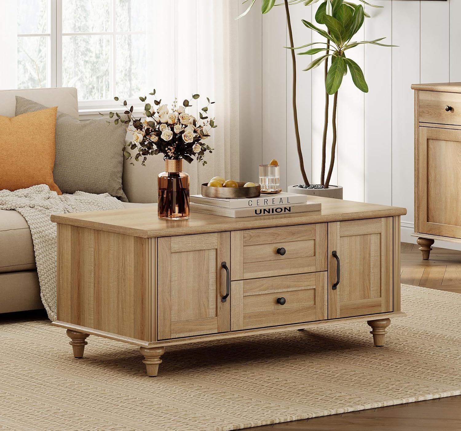 Oak Farmhouse Coffee Table With Drawers
