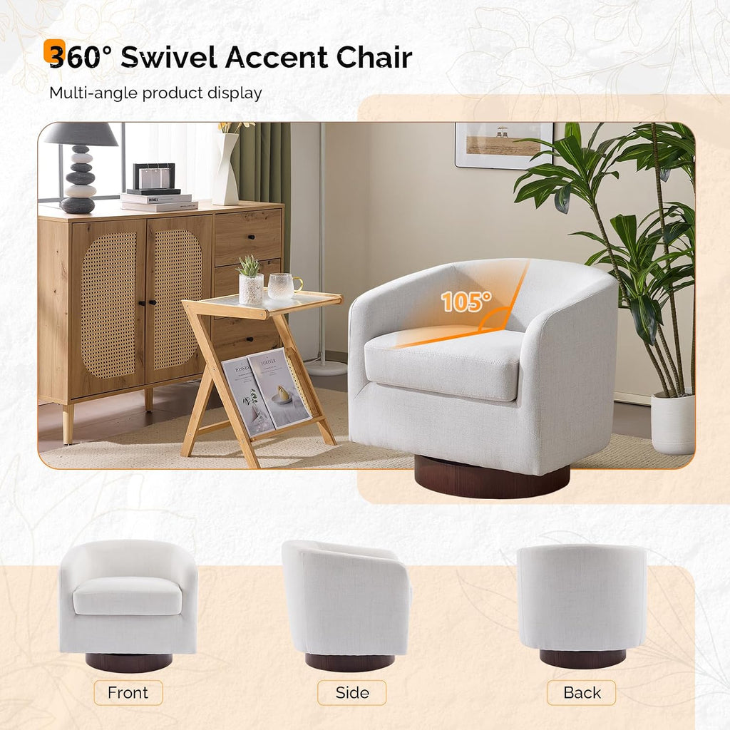 Beige Linen 360° Swivel Barrel Accent Chairs Set of 2