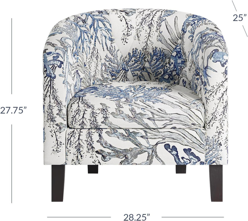 Blue Coral Linen Tufted Barrel Accent Arm Chair