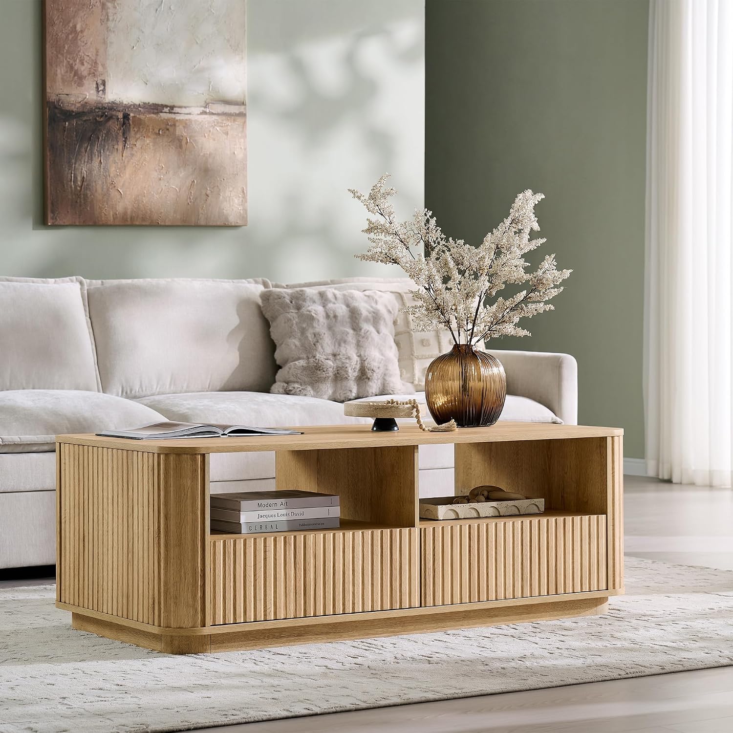 Fluted Oak Coffee Table With Drawers
