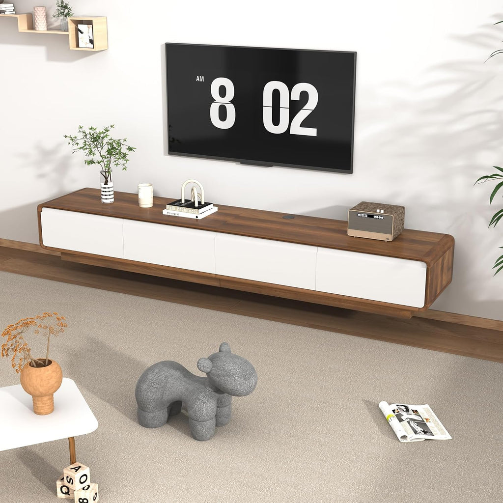 Walnut White 78.7 Inch Minimalist Floating TV Stand with Drawers