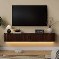 Walnut Floating TV Stand with RGB Lights & Power Outlet