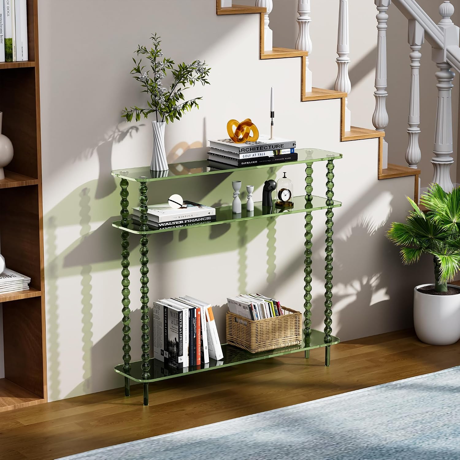 3-Tier Green Narrow Acrylic Console Table
