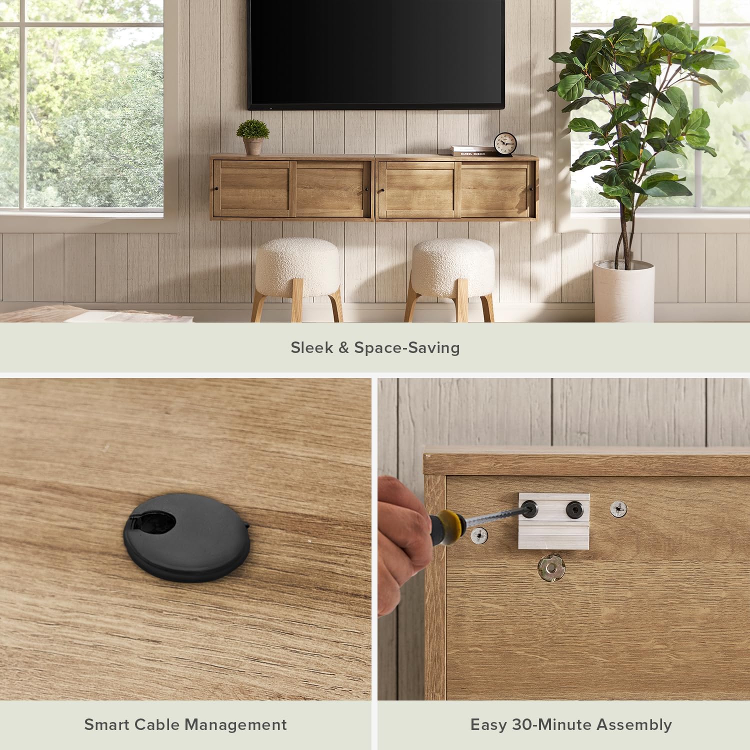 Oak Lauren Modular Floating TV Shelf Twin Set