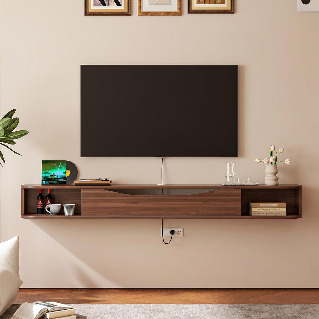 Walnut Plywood Floating Wall Mounted TV Stand