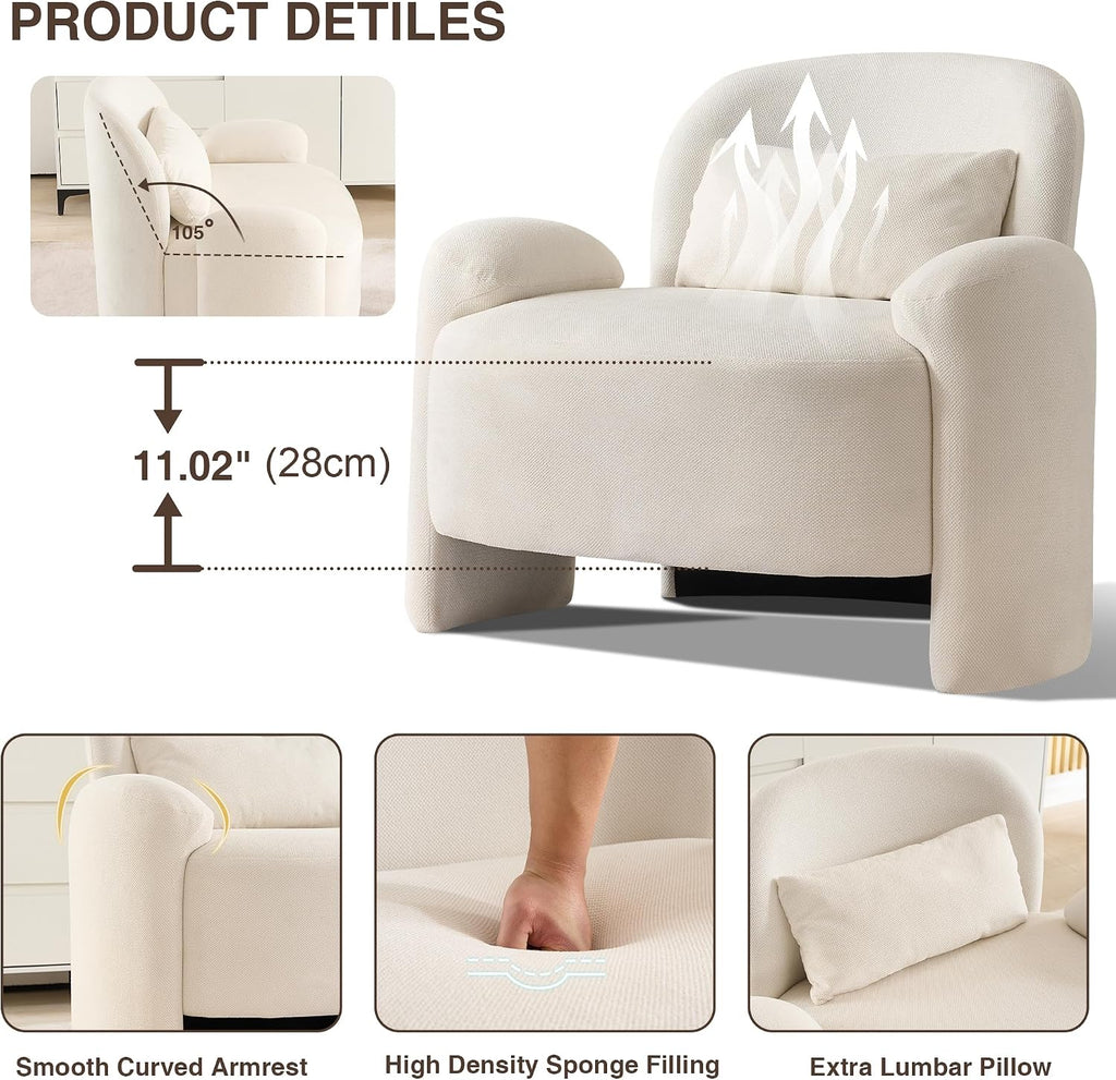 Beige Linen Mid-Century Accent Chairs Set of 2