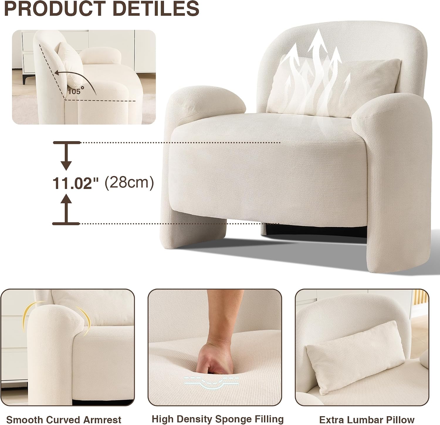 Beige Linen Mid-Century Accent Chairs Set of 2