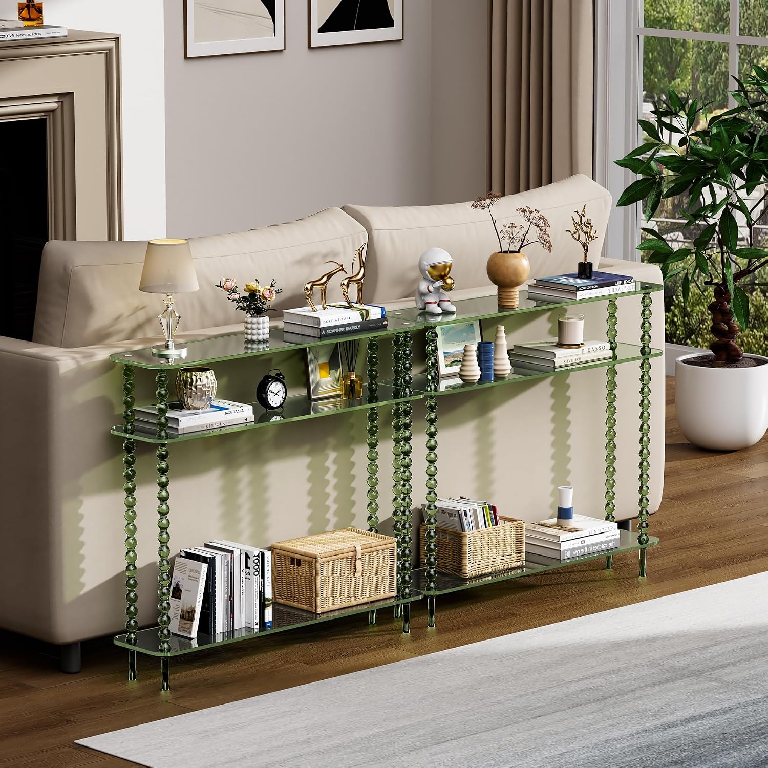3-Tier Green Narrow Acrylic Console Table
