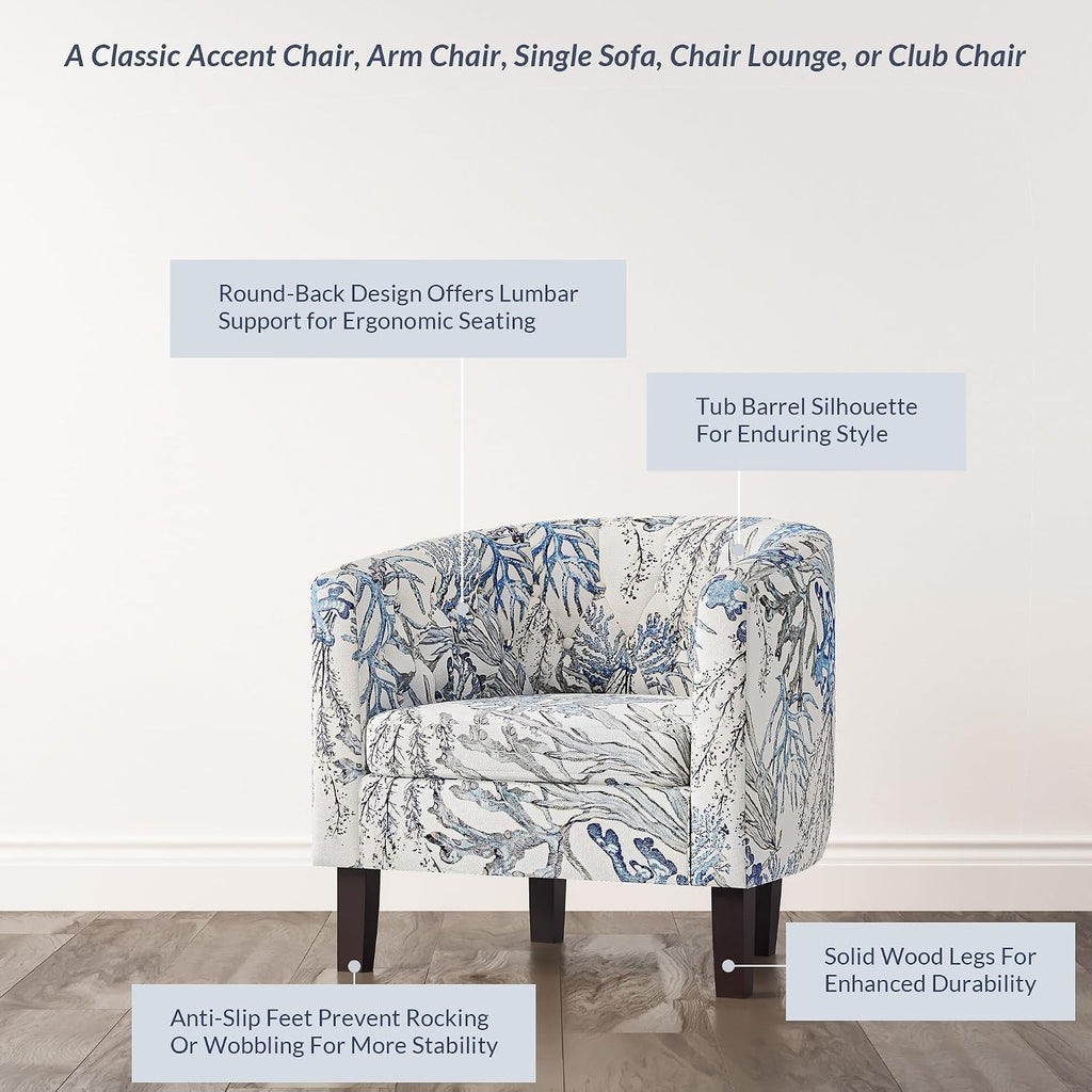 Blue Coral Linen Tufted Barrel Accent Arm Chair