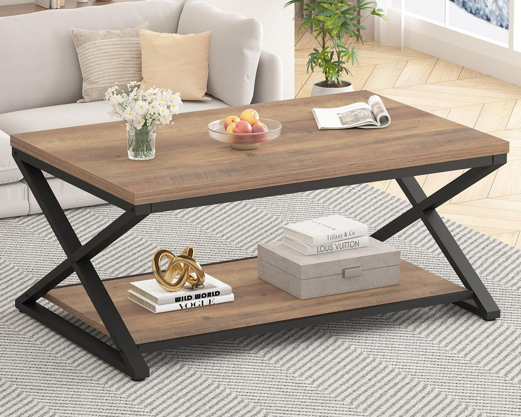 Wood Metal Farmhouse Storage Coffee Table