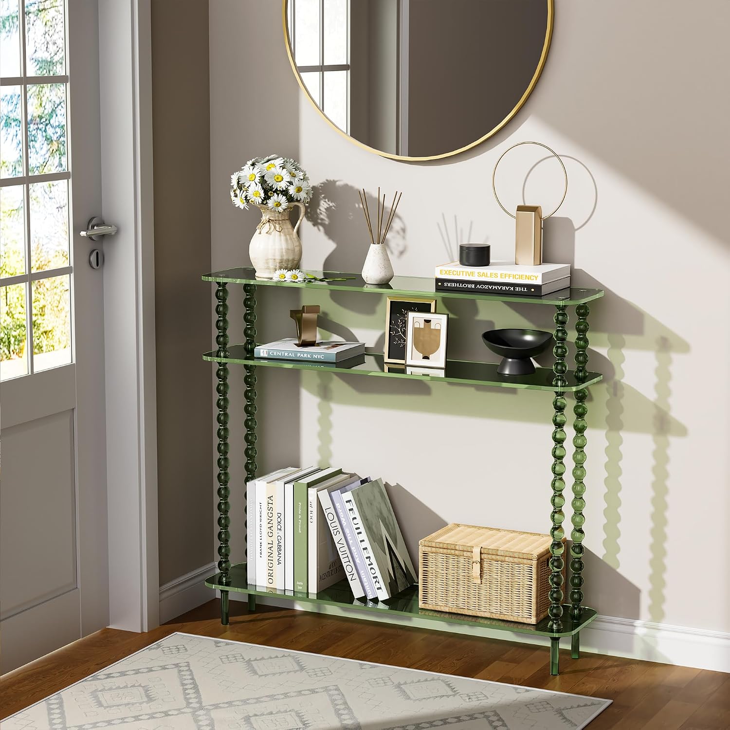 3-Tier Green Narrow Acrylic Console Table