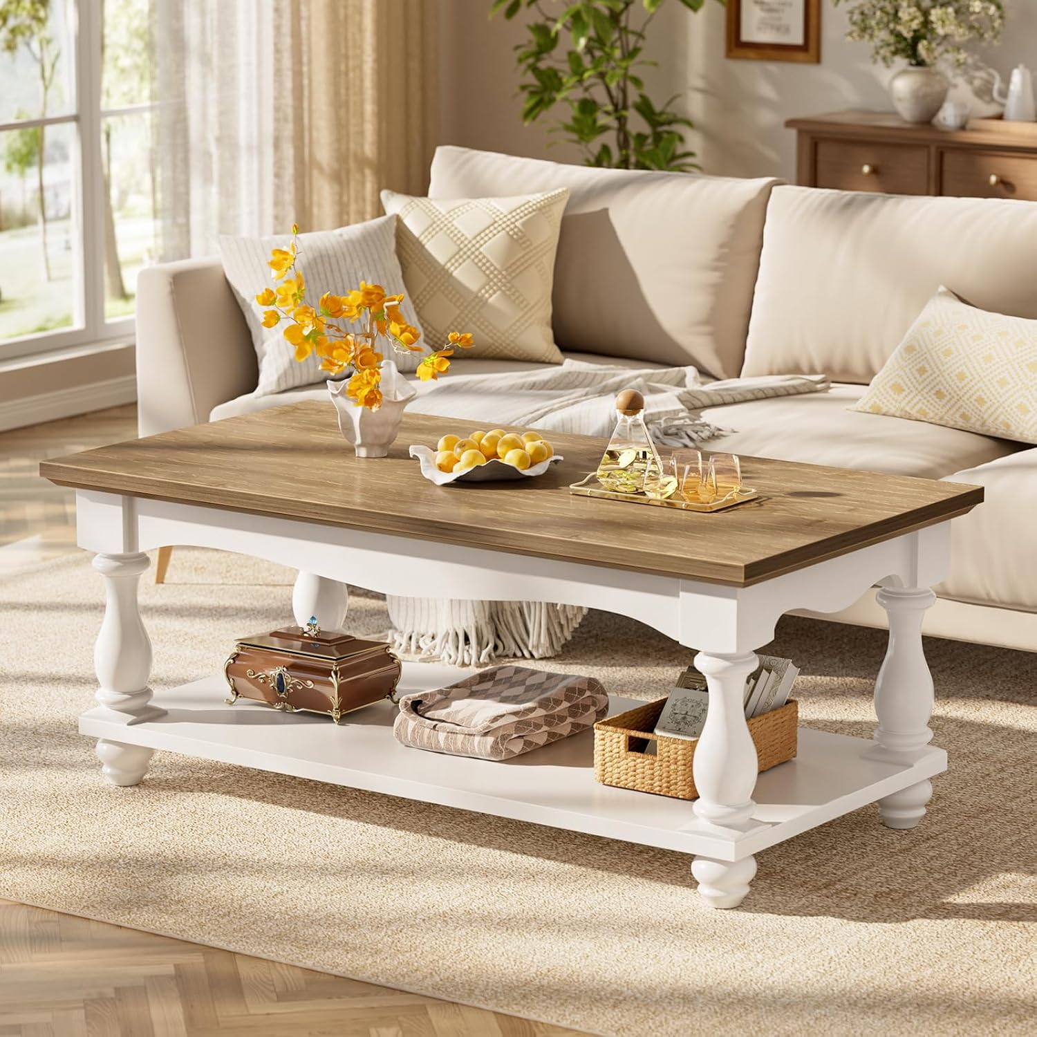 Oak Two-Tier Farmhouse Coffee Table