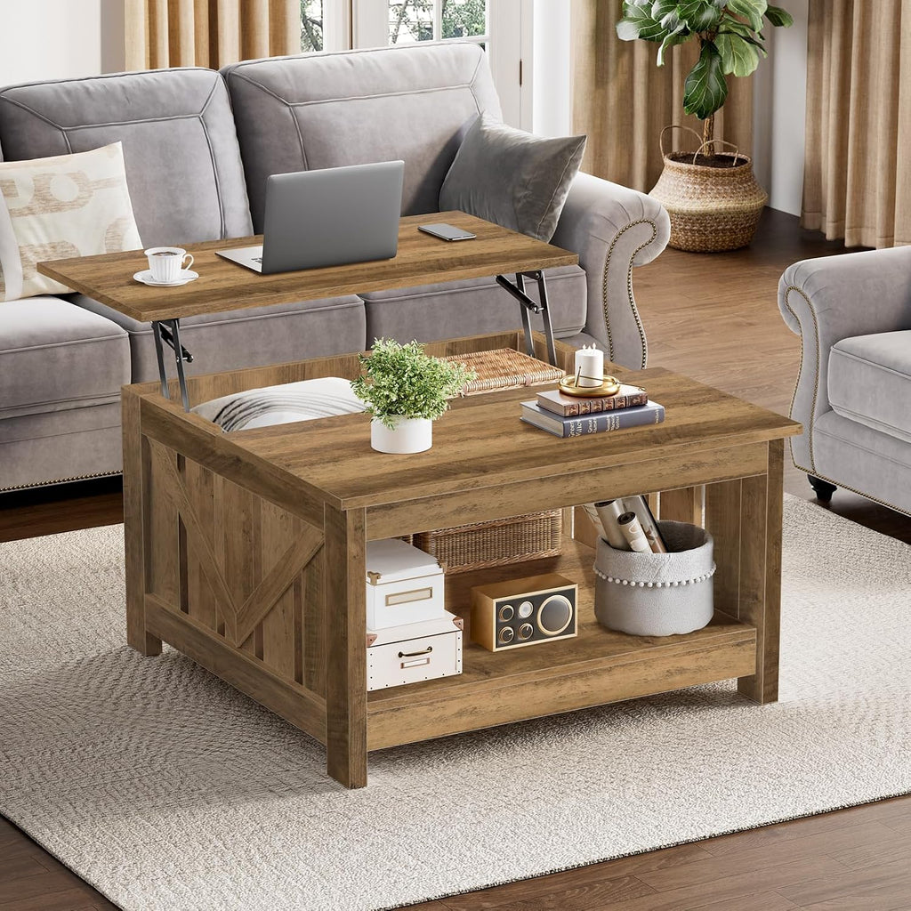 Lift Top Oak Square Storage Coffee Table