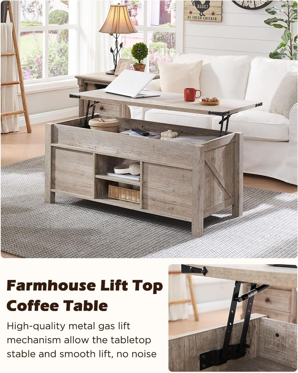 Lift Top Oak Coffee Table Barn Door