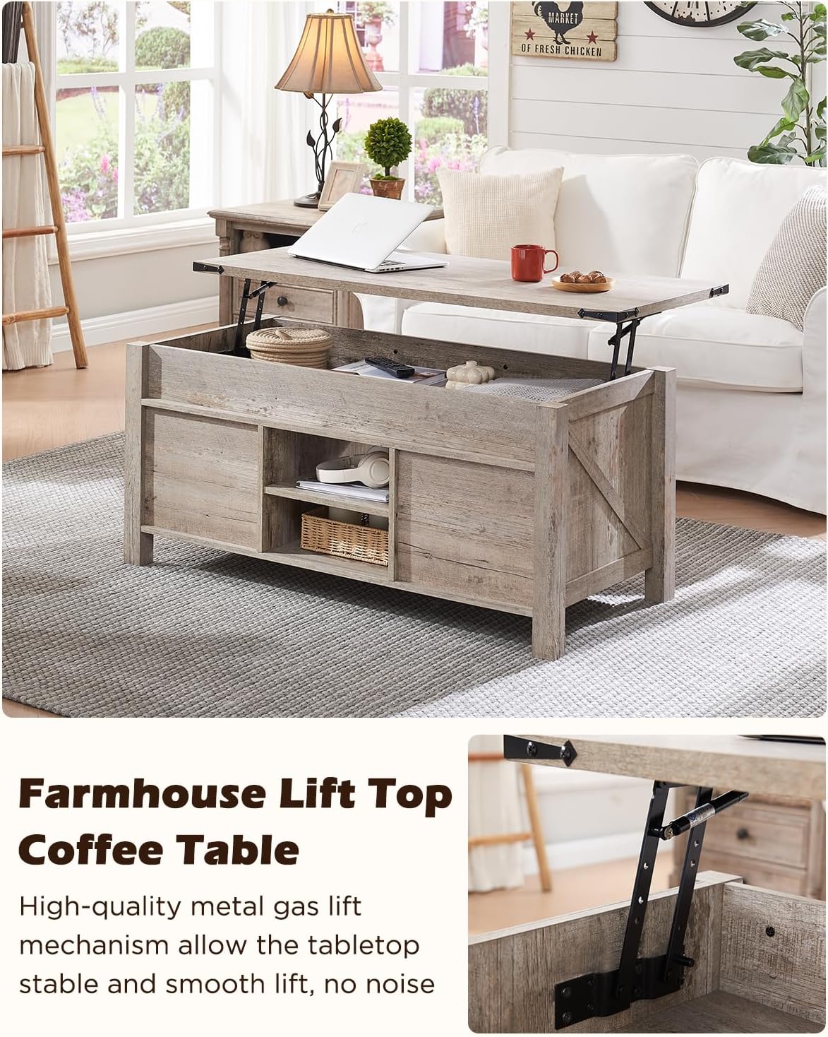 Lift Top Oak Coffee Table Barn Door