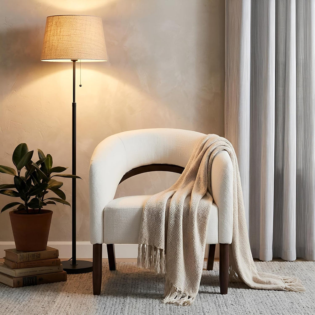 White Linen Barrel Accent Chairs Set of 2