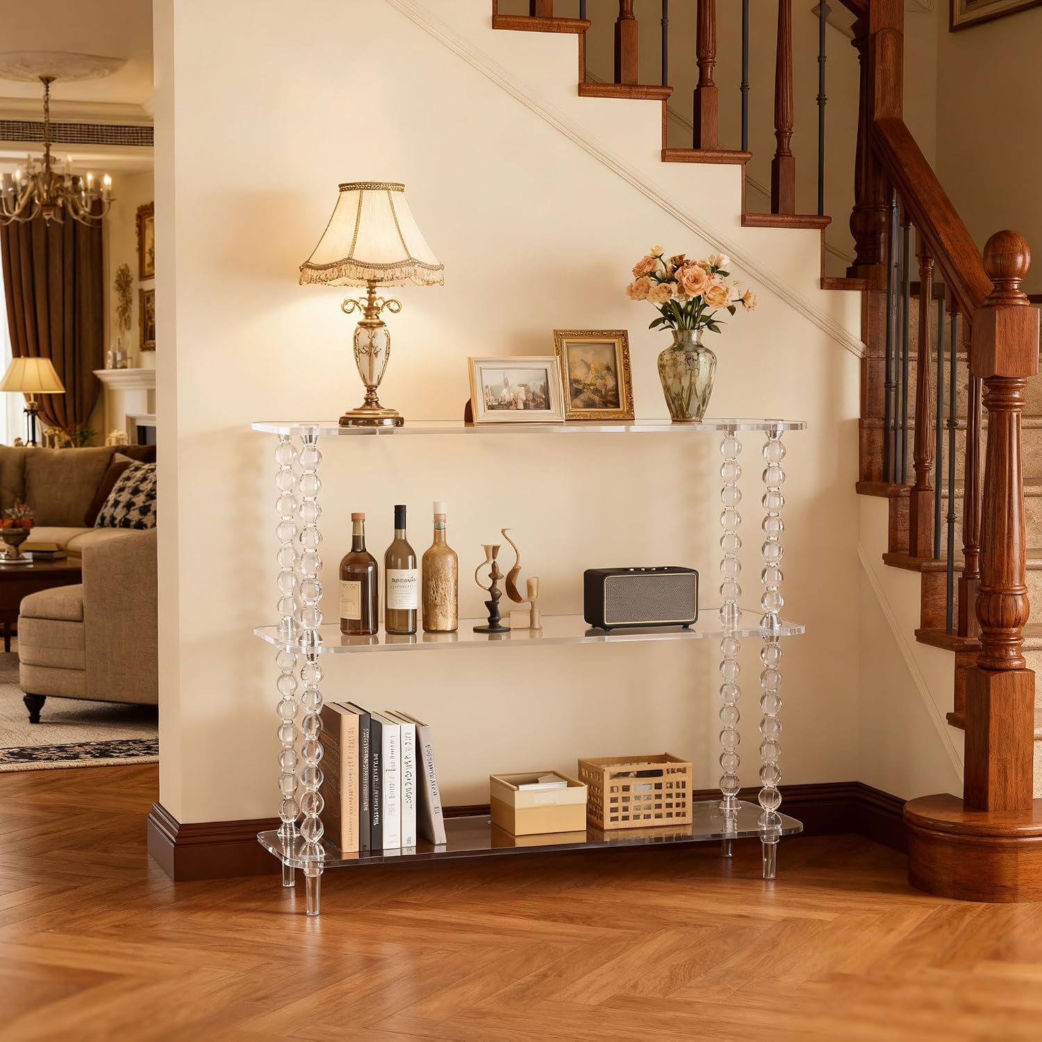3-Tier Clear Acrylic Sofa Storage Table