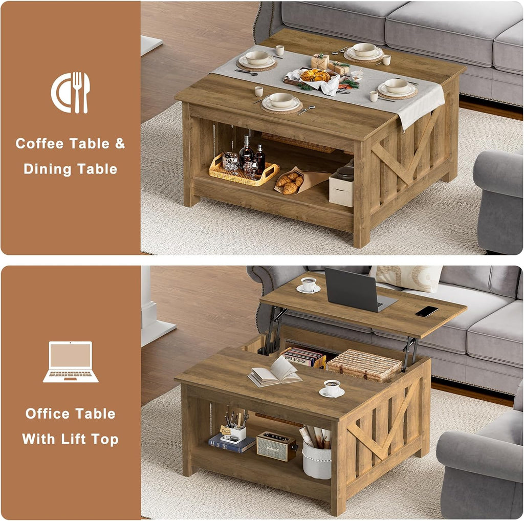 Lift Top Oak Square Storage Coffee Table