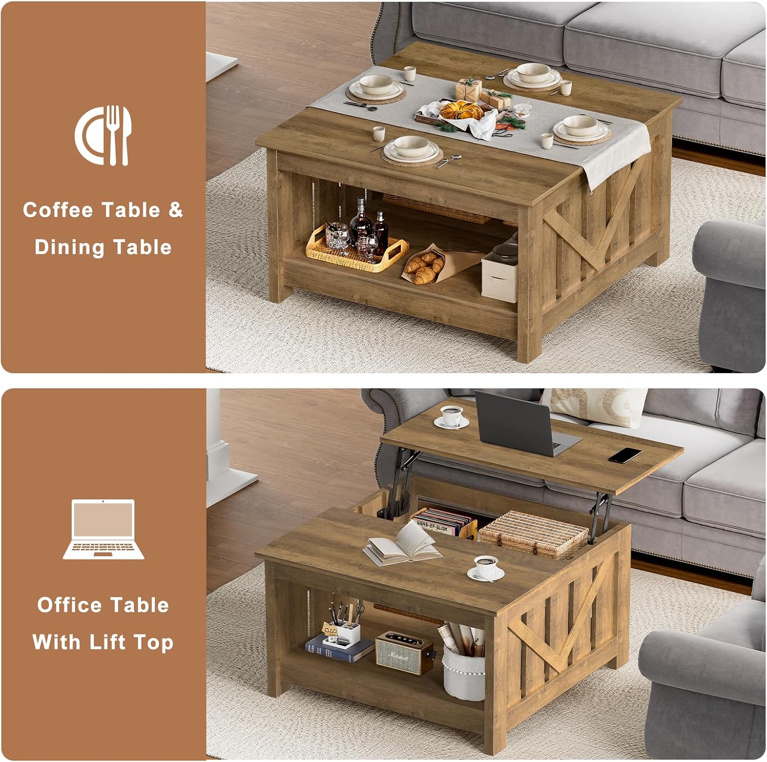 Lift Top Oak Square Storage Coffee Table