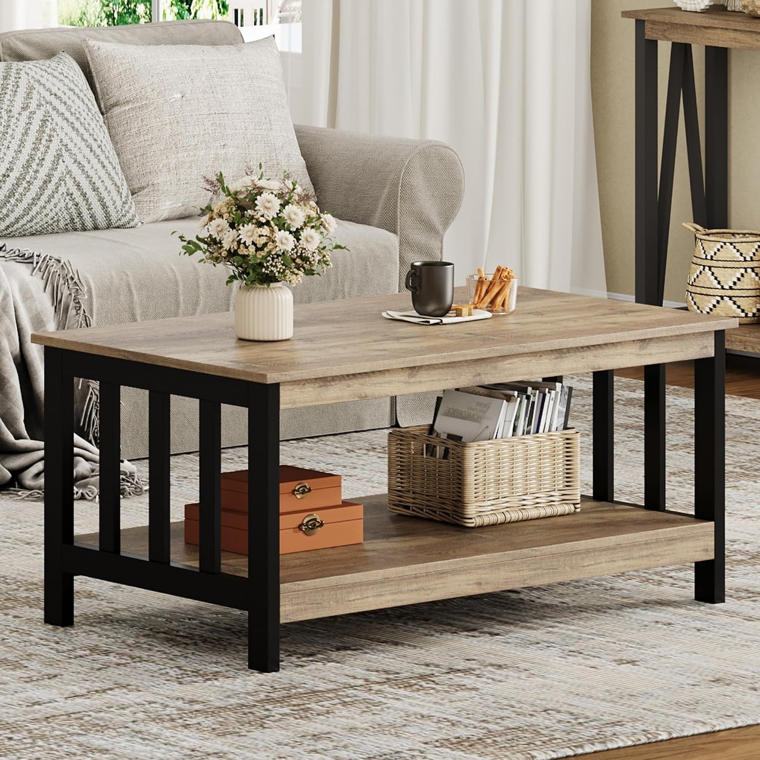 Oak Black Farmhouse Coffee Table