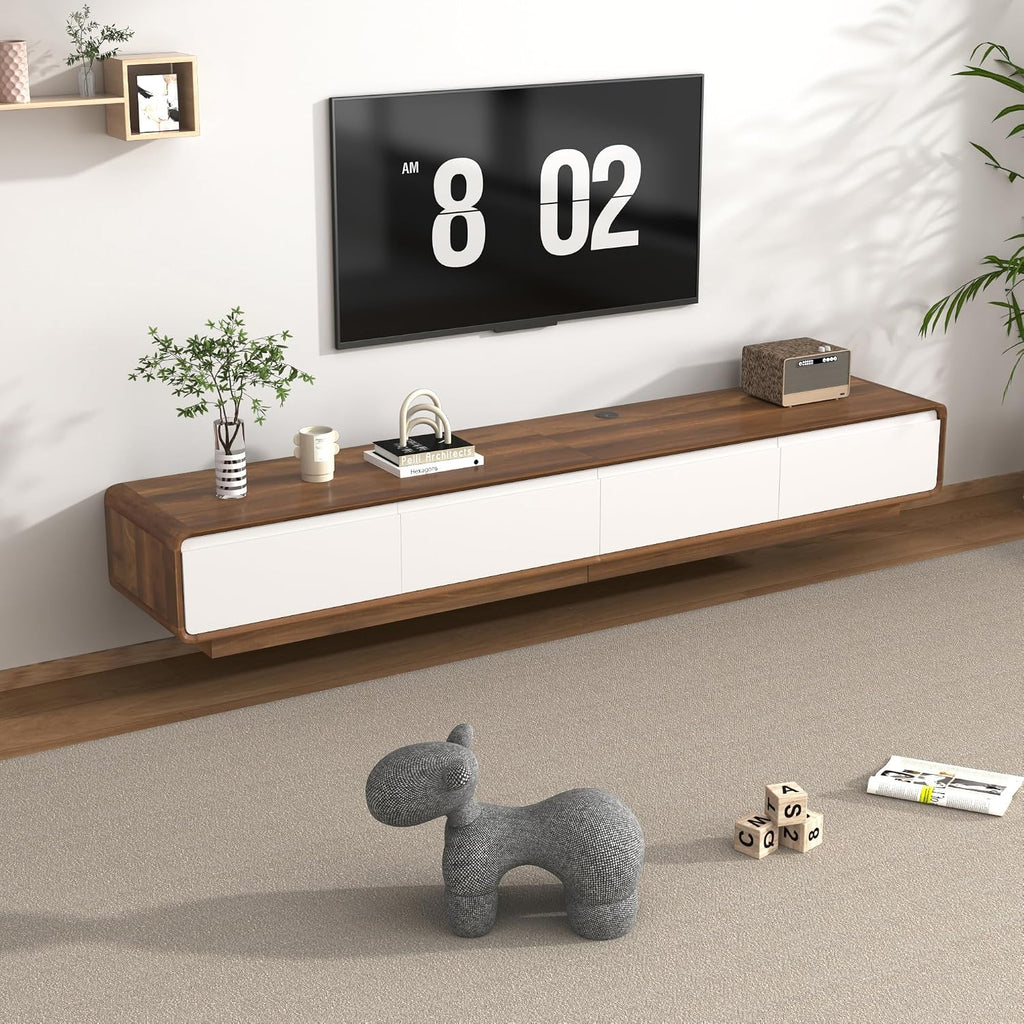 Walnut White 78.7 Inch Minimalist Floating TV Stand with Drawers