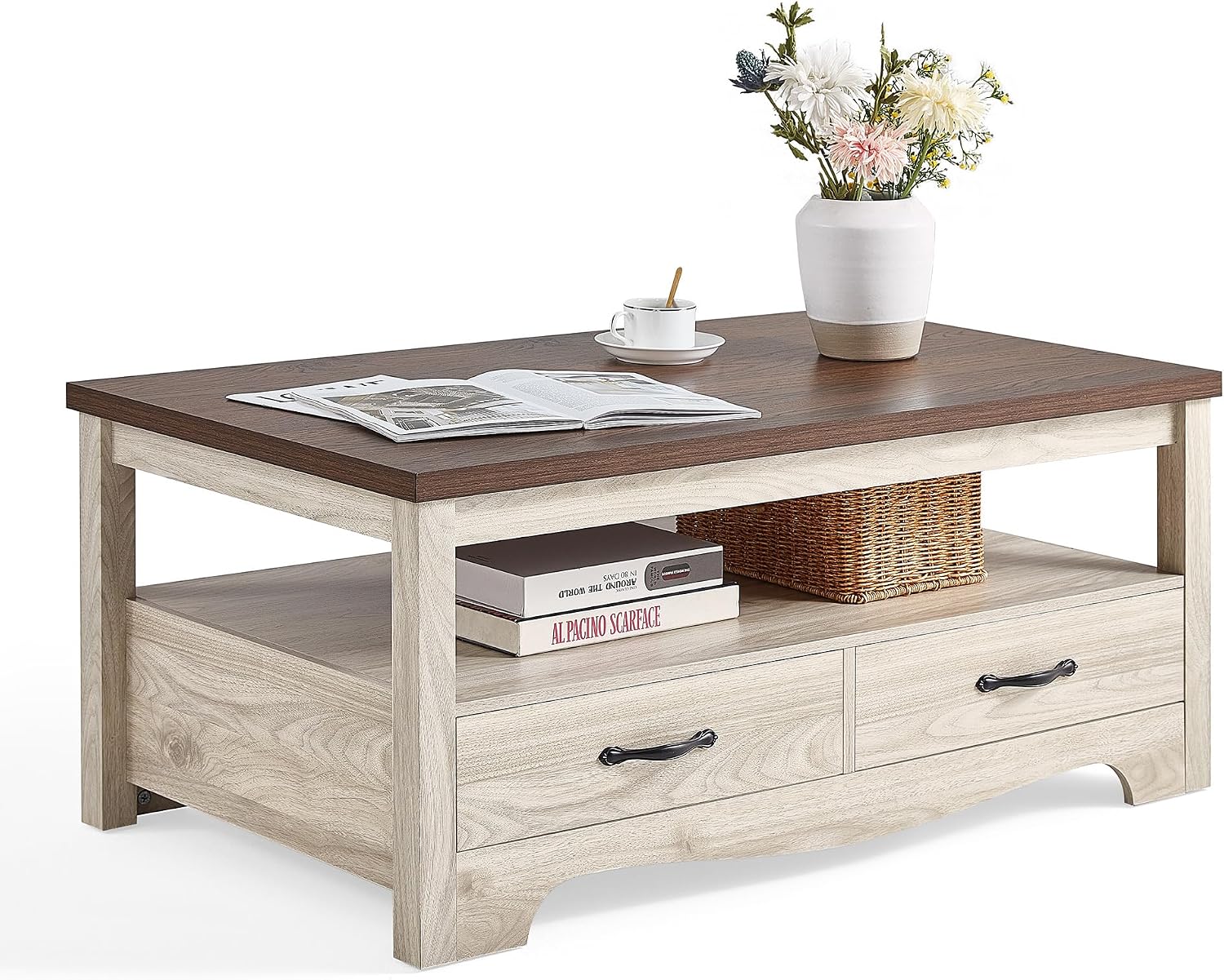 Oak Storage Coffee Table Curved Base