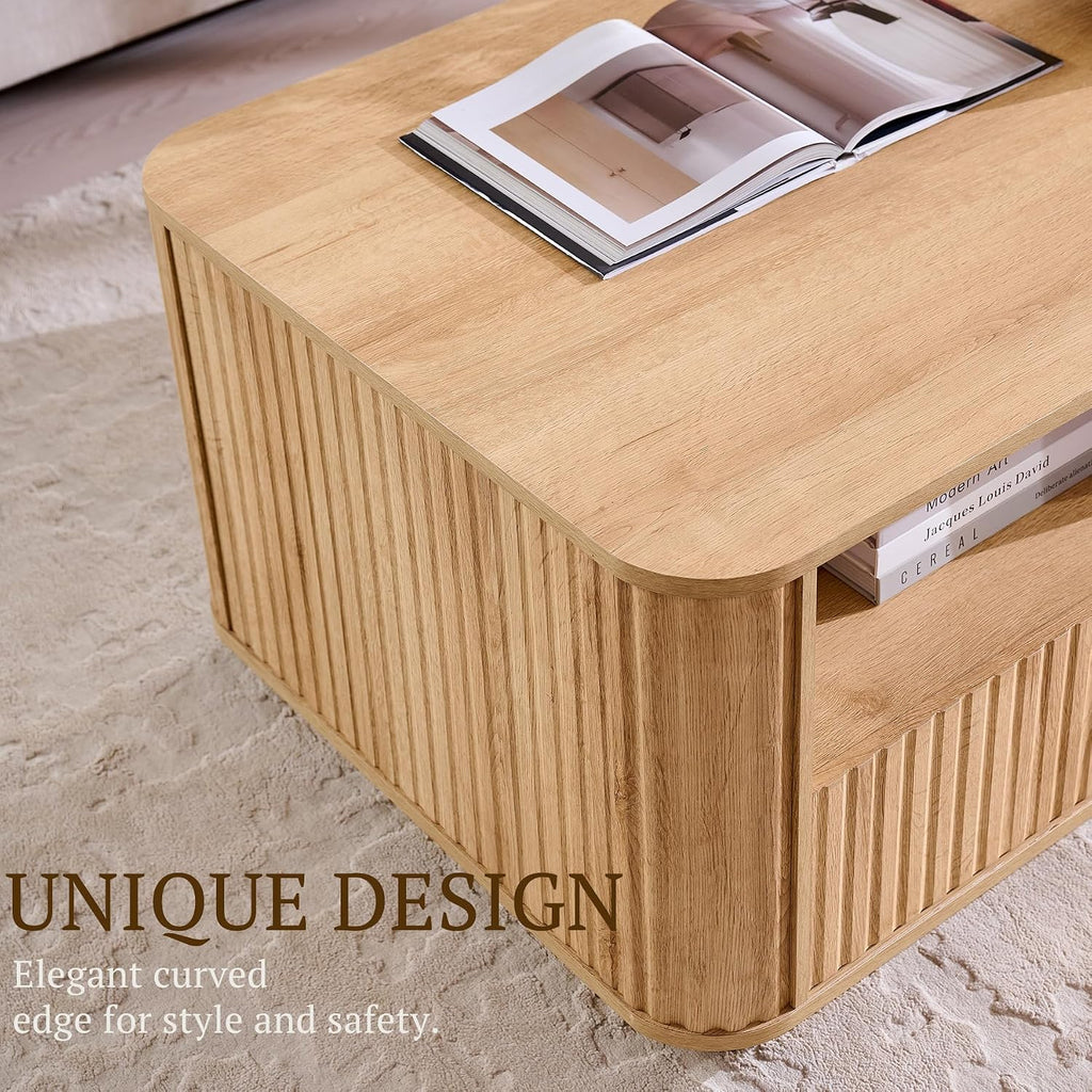 Fluted Oak Coffee Table With Drawers