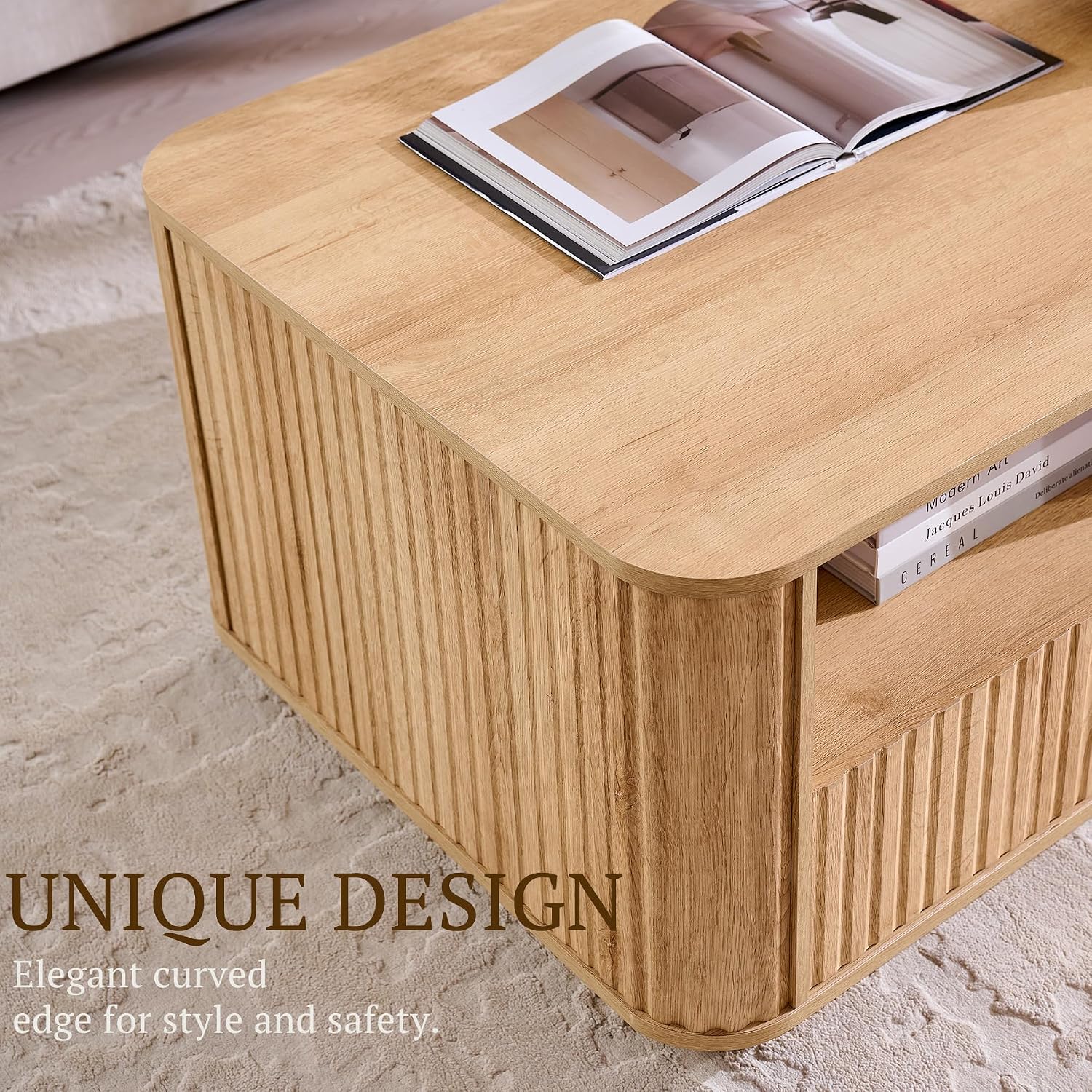 Fluted Oak Coffee Table With Drawers