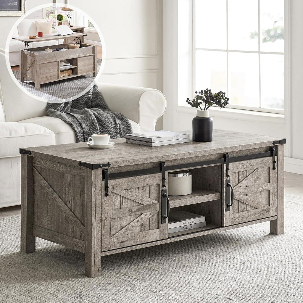 Lift Top Oak Coffee Table Barn Door