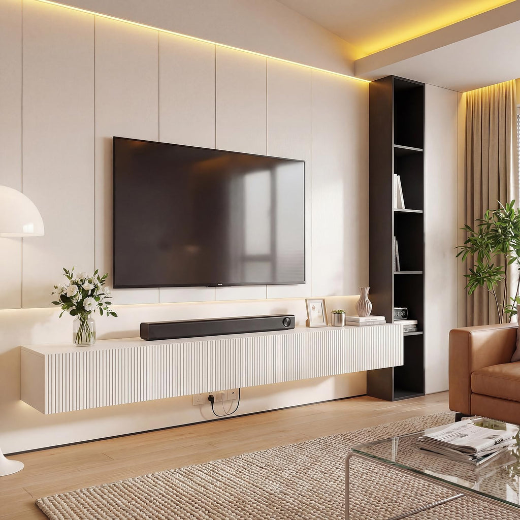Off-White 55 Inch Floating TV Stand with Drawers