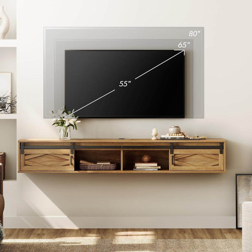 Brown Sliding Barn Door Floating TV Stand
