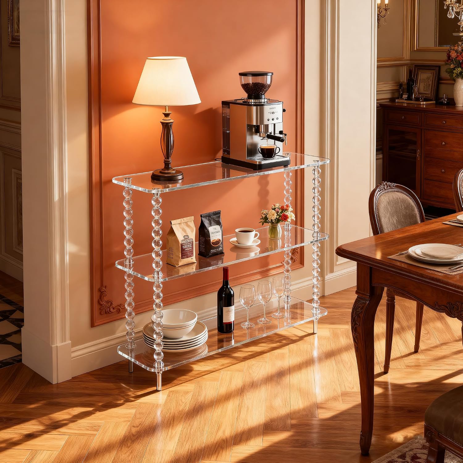 3-Tier Clear Acrylic Sofa Storage Table