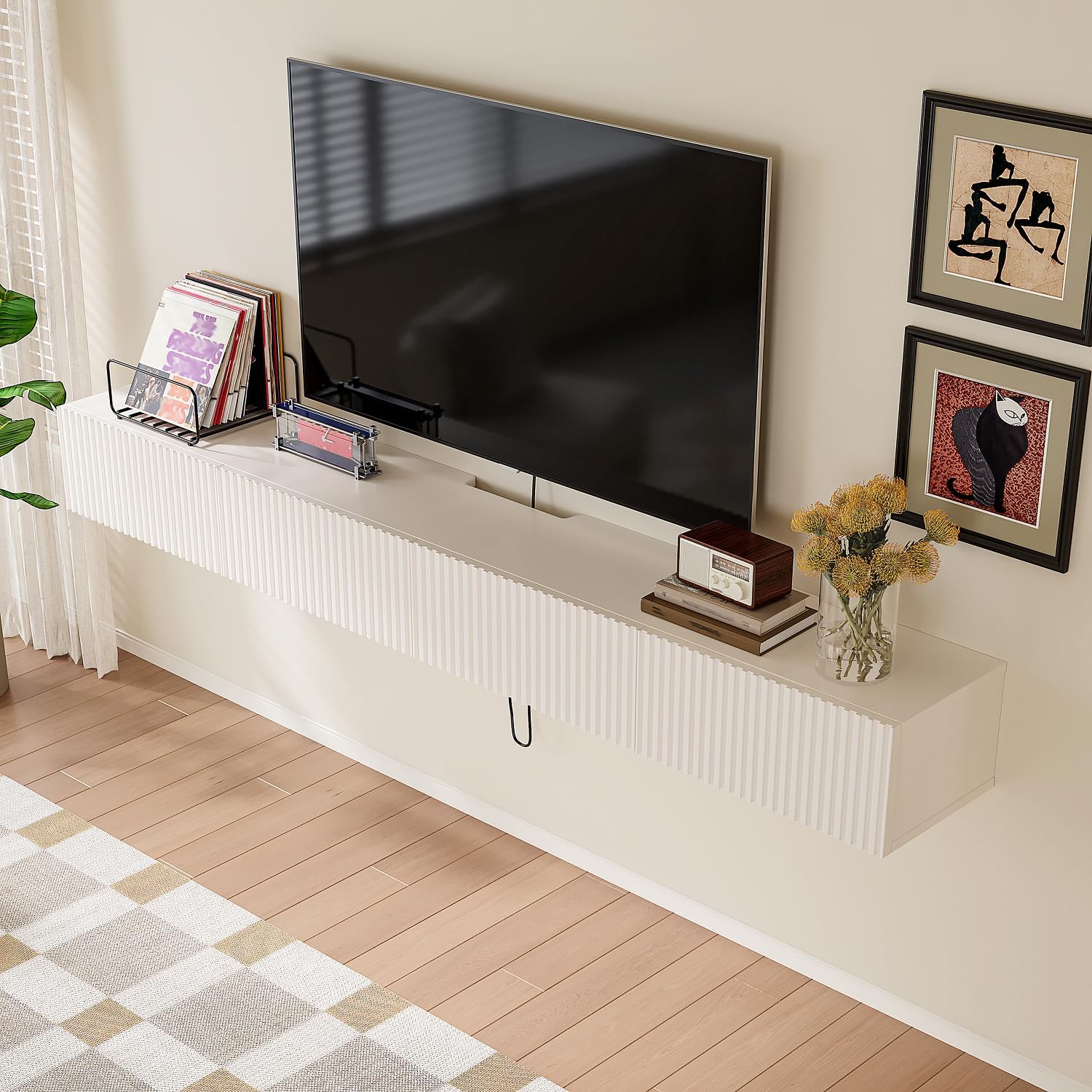 Off-White 55 Inch Floating TV Stand with Drawers