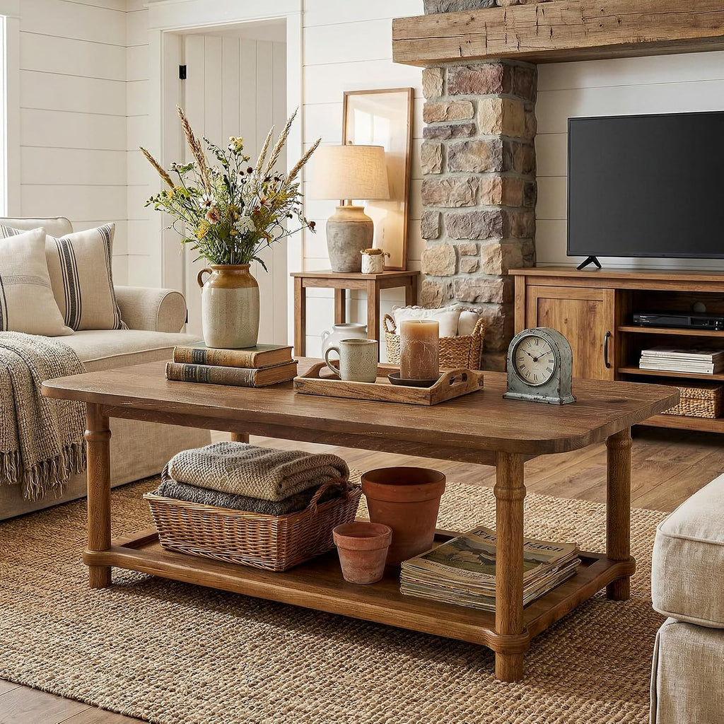 Solid Wood Two-Tier Farmhouse Coffee Table