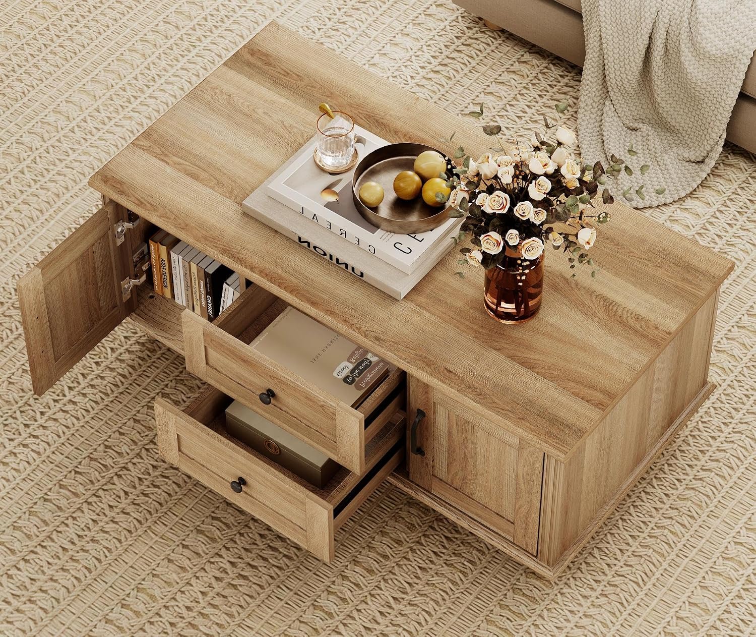 Oak Farmhouse Coffee Table With Drawers